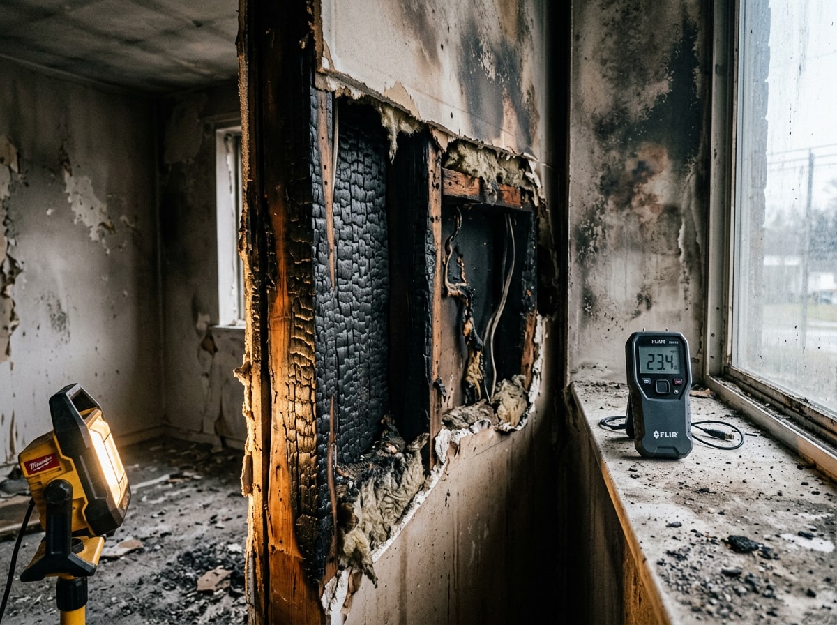 Fire and smoke damage assessment on a Hoover, AL home before restoration work begins