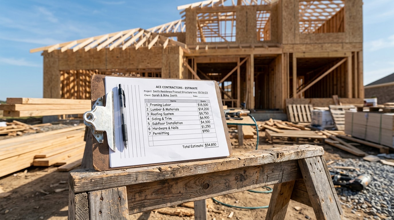 Itemized contractor estimate on a clipboard at a Vestavia Hills, AL construction job site Itemized contractor estimate on a clipboard at a Vestavia Hills, AL construction job site