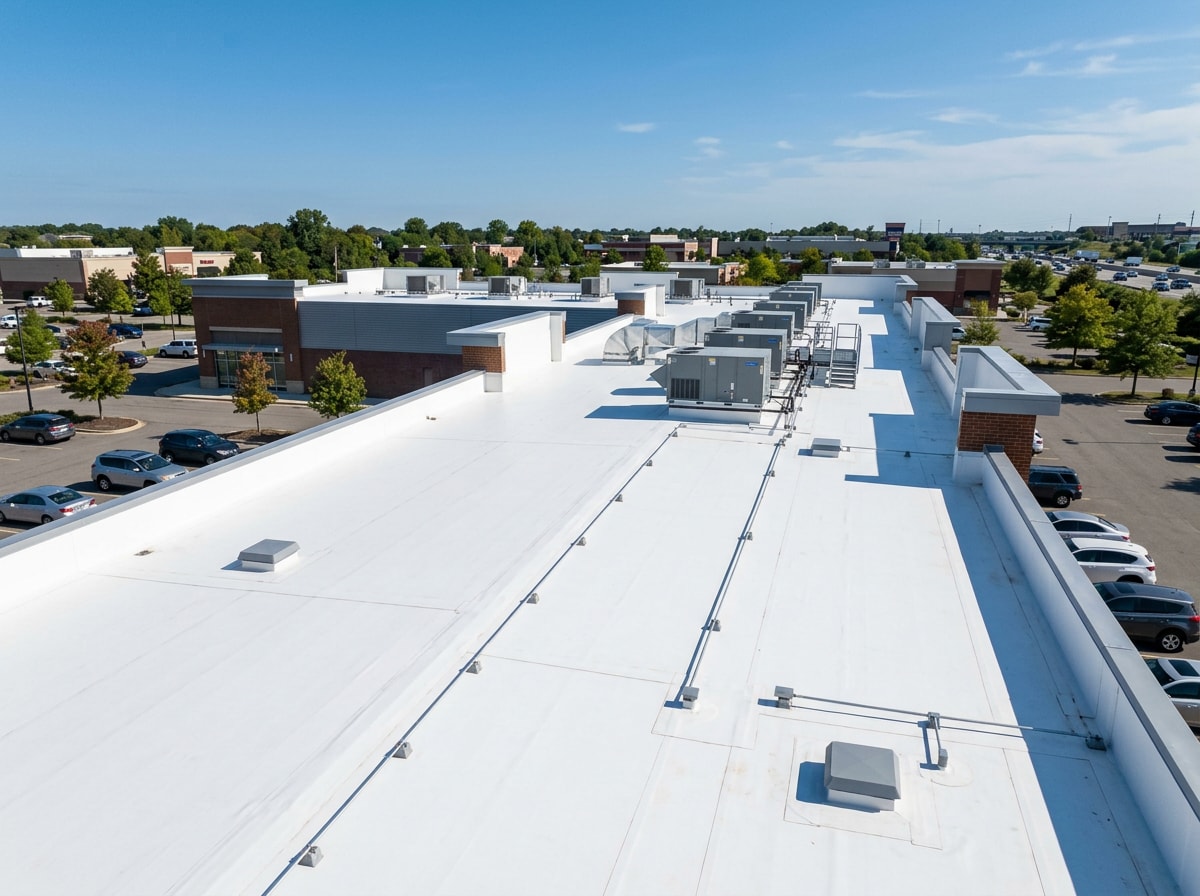 Newly replaced flat roof on a Mountain Brook retail storefront